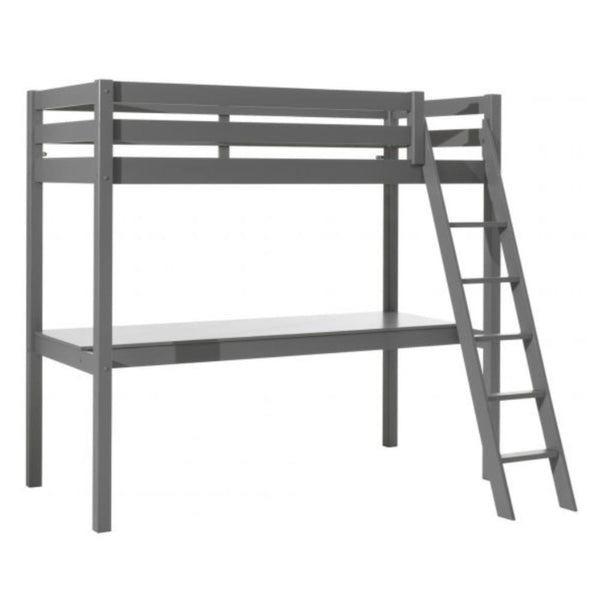 Grey High Sleeper with Full Desk & Slanting Ladder - Vipack Pino