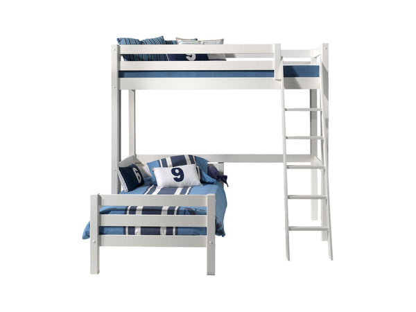 White Single High Sleeper Bed with Single Bed - L Shaped by Vipack Pino