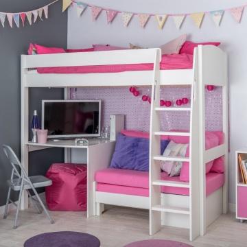 Stompa - UNOS Highsleeper with Pink Sofa & Fixed Desk (5894326190233)