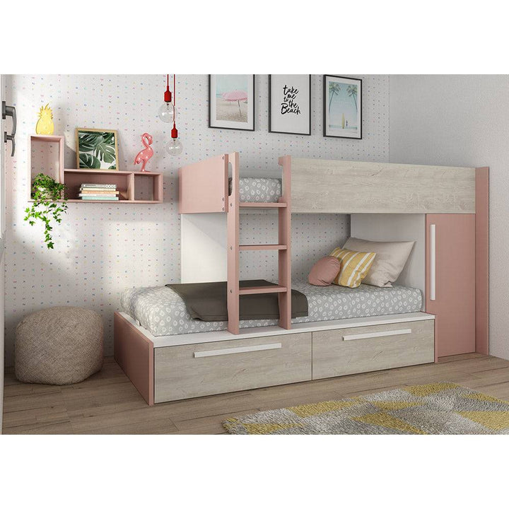 Trasman Jules Bunk Bed with Drawers Antique Pink (6723075932313)