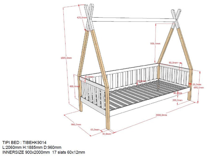 Tipi Bed 1-Person Cot / Sofa Bed with Gate - Early October Delivery - Jellybean 