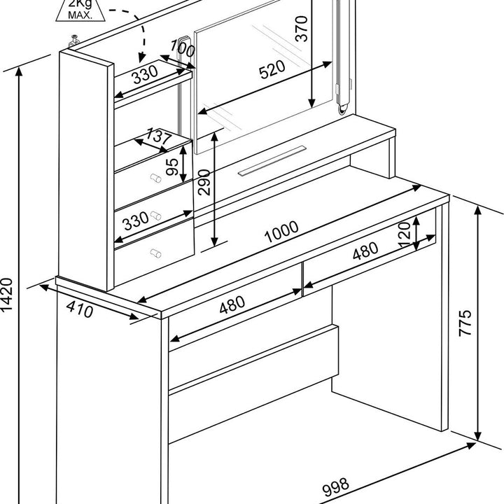 Trasman Vanity Desk in White (6723076292761)