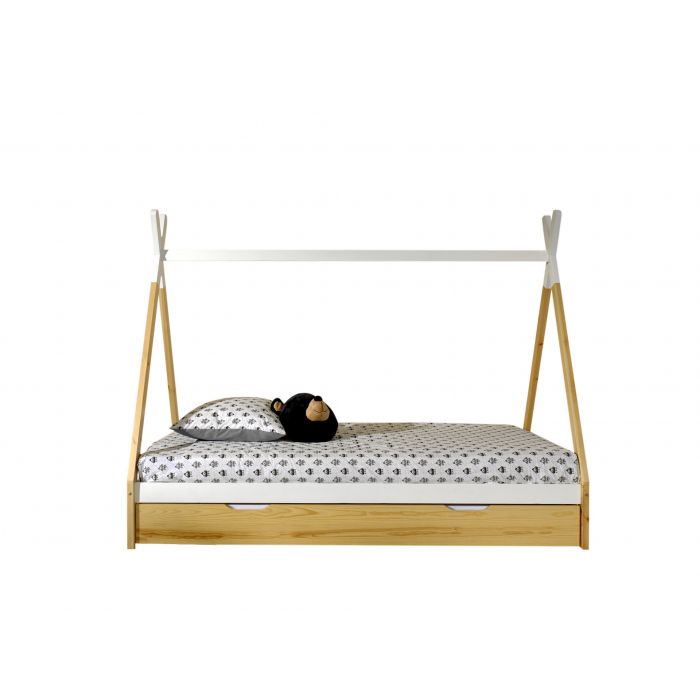 Tipi bed with drawer in natural wood - Jellybean 