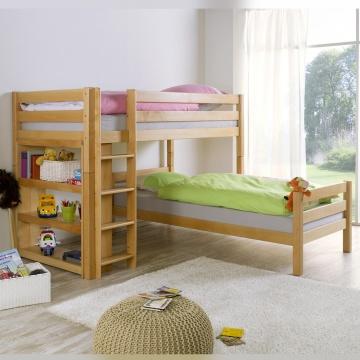 Kidz Beds Beni L Bunk Bed w/ Bookcase in Natural Beech (5894311608473)