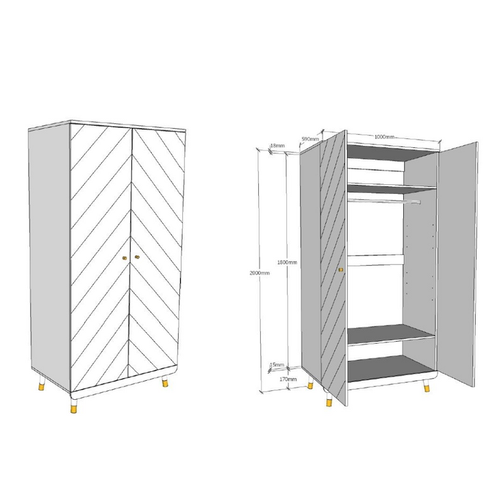 Billy 2 Door Wardrobe White - Jellybean 