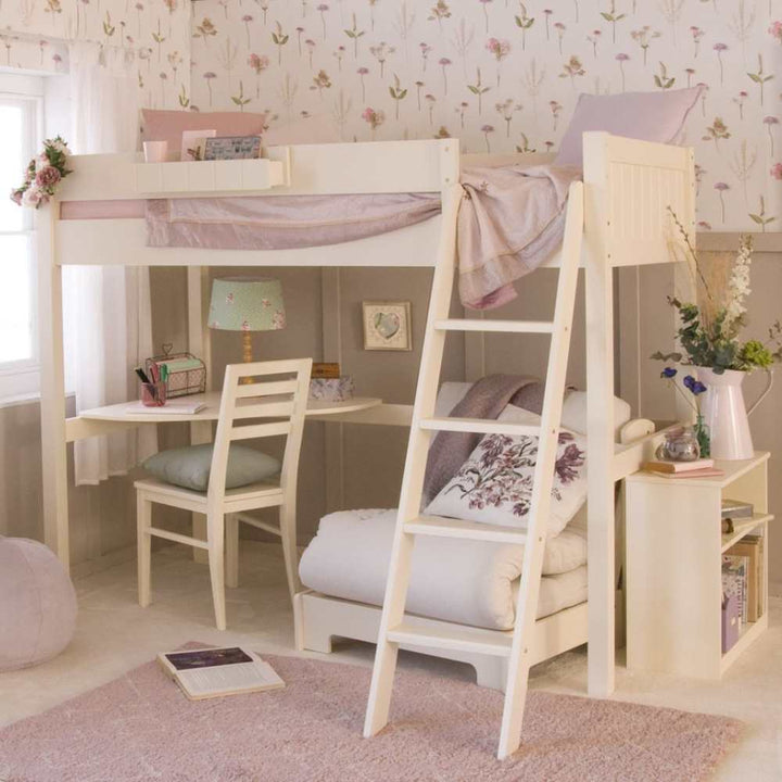 Little Folks Furniture - Fargo High Sleeper with Desk and Futon - Ivory White