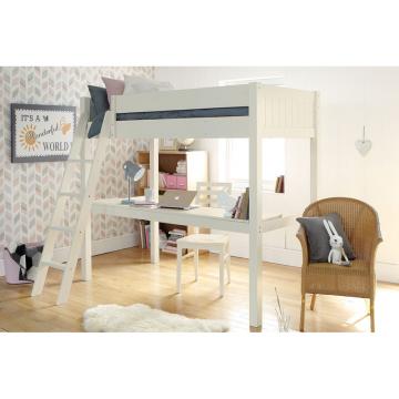 Little Folks Furniture - Fargo High Sleeper with Full Length Desk - Ivory White (5894316064921)