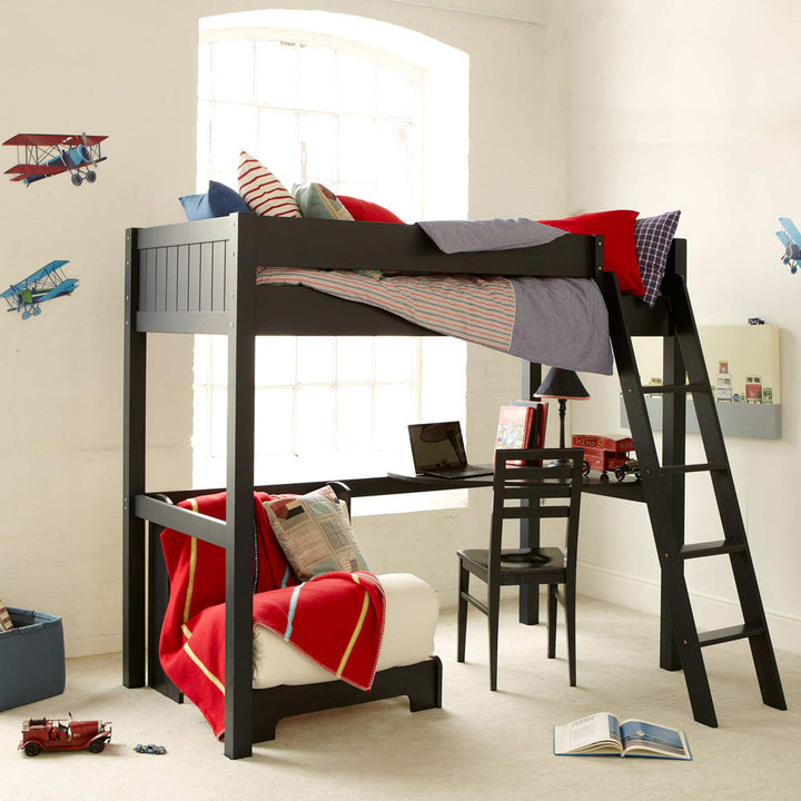 Little Folks Furniture - Fargo High Sleeper with Desk and Futon - Painswick Blue - Jellybean 