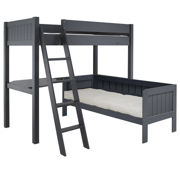Little Folks Furniture - Fargo High Sleeper with Pull Out Daybed and Corner Desk - Painswick Blue - Jellybean 
