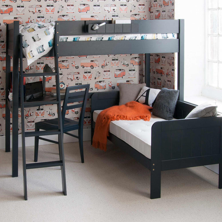Little Folks Furniture - Fargo High Sleeper with Pull Out Daybed and Corner Desk - Painswick Blue - Jellybean 