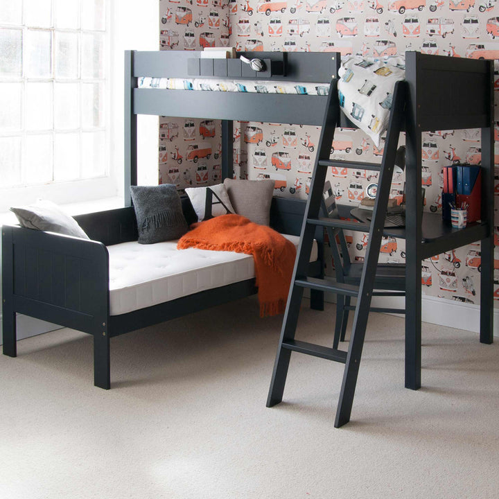 Little Folks Furniture - Fargo High Sleeper with Pull Out Daybed and Corner Desk - Painswick Blue - Jellybean 