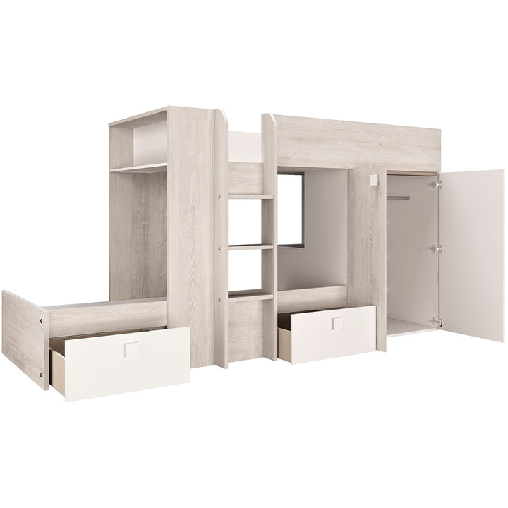 White Bunk Beds with Wardrobe and Storage by Trasman (5894304104601)