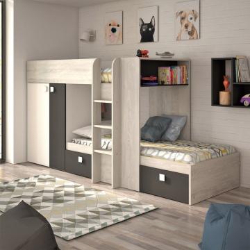 Antracite Pino Bunk Beds Antracite with Wardrobe and Storage by Trasman (5894304071833)