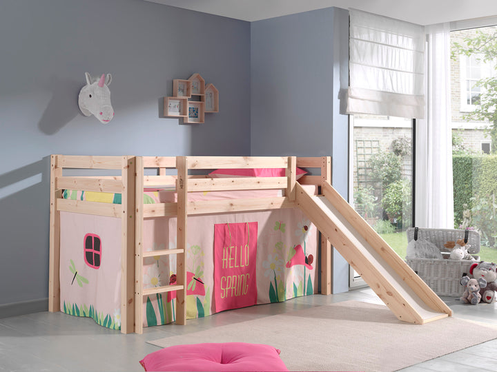Vipack Pino Mid Sleeper With Slide in Natural with Curtain Options (6066214928537)