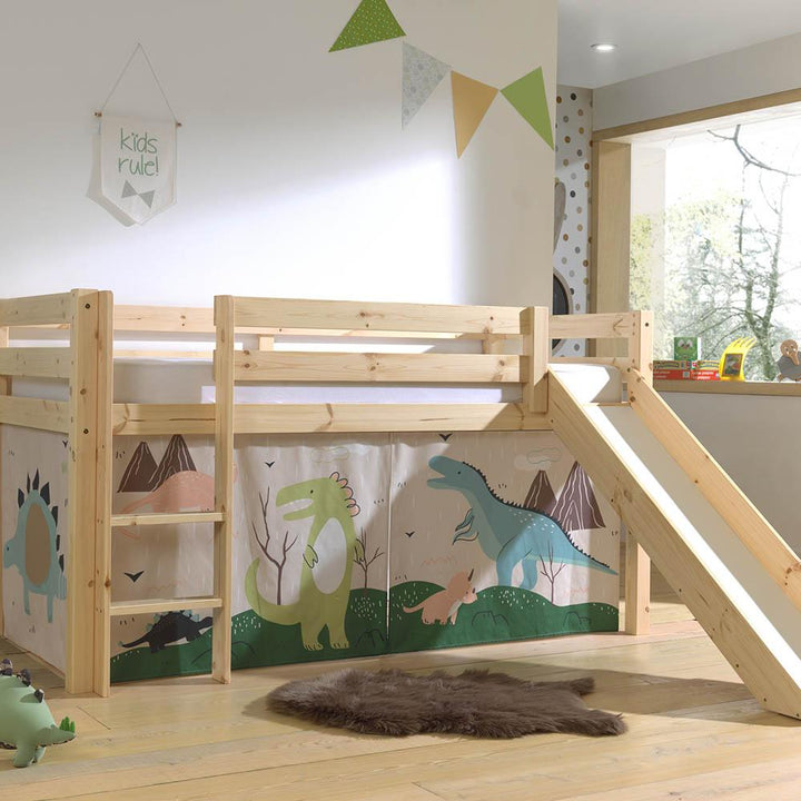 Vipack Pino Mid Sleeper With Slide in Natural with Curtain Options (6066214928537)
