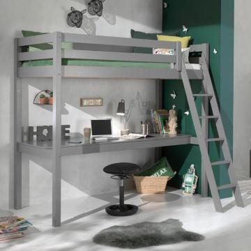 Grey High Sleeper with Full Desk & Slanting Ladder - Vipack Pino (5894321963161)