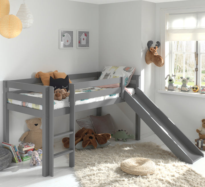 Vipack Pino Mid Sleeper With Slide in Grey with Curtain Options - Expected August (6066185044121)