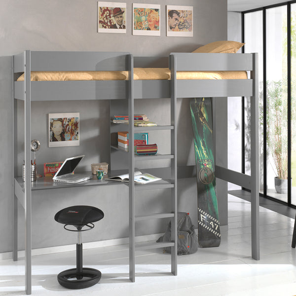 Vipack - Pino High Sleeper with Desk & Shelves - Grey (5894322520217)