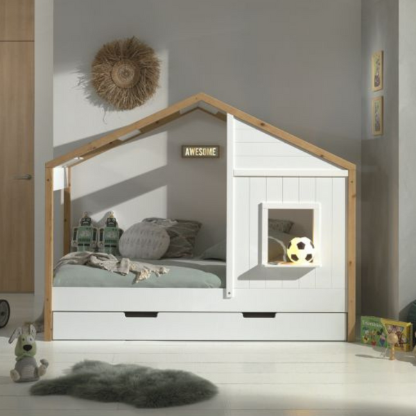 BABS House Bed Babs 90x200cm in white/natural with trundle drawer - Jellybean 