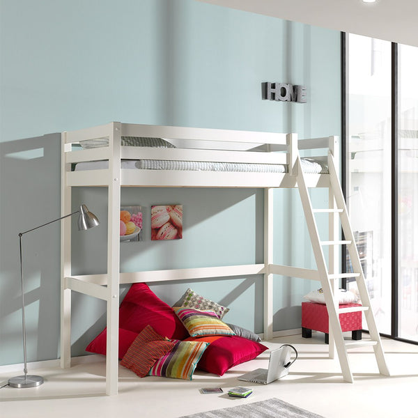 White Single High Sleeper with Slanted Ladder by Vipack Pino (6067637420185)