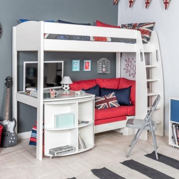 Stompa - UNOS Highsleeper with Red Sofa, Fixed Desk & Pull out Desk (5894326255769)
