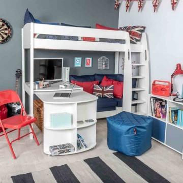 Stompa - UNOS Highsleeper with Blue Sofa, Fixed Desk & Pull out Desk (5894326288537)