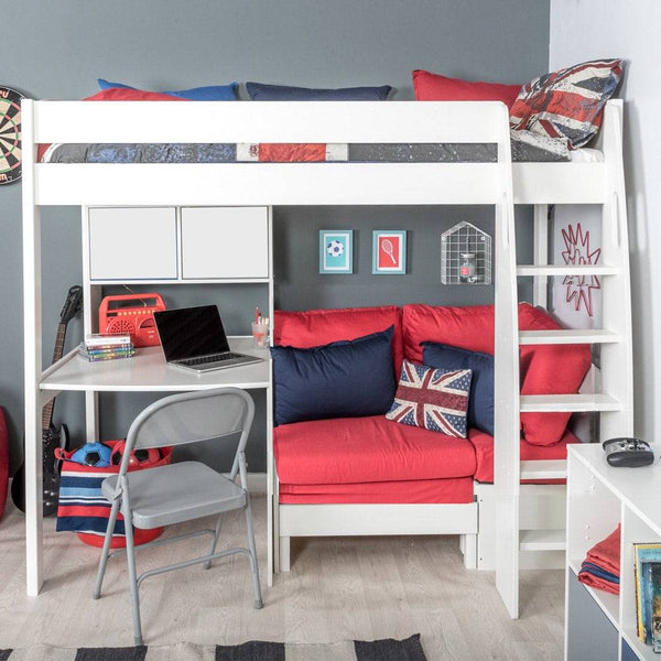 Stompa - UNOS Highsleeper with Red Sofa, Fixed Desk & Hutch (5894326419609)