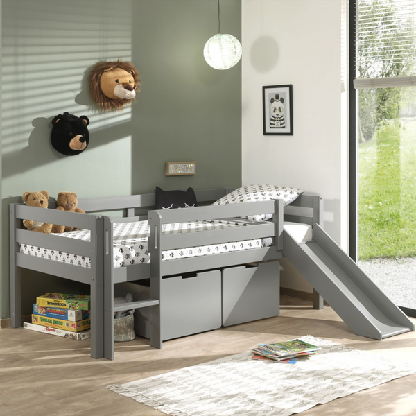 Pino Midsleeper Ladder Grey With 2 Drawers and Slide - Jellybean 
