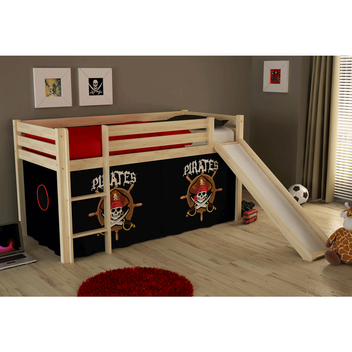 Vipack Pino Mid Sleeper With Slide in Natural with Curtain Options (6066214928537)
