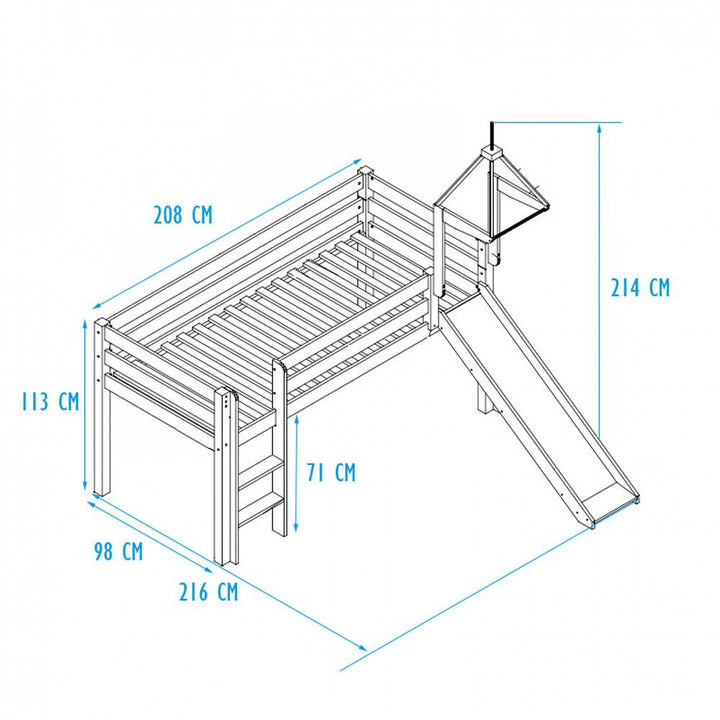 Kidz Beds - Alex Mid Sleeper With Slide - White (5894312263833)