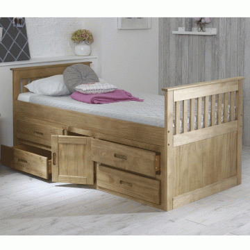 Beds Plus - Captain Single Bed with Storage - Waxed Natural (5894312558745)