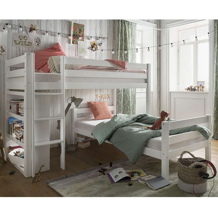 Kidz Beds Beni L Bunk Bed w/ Bookcase in White