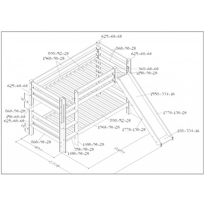 Kidz Beds Beni Bunk Bed w/ Slide in White (5894323568793)
