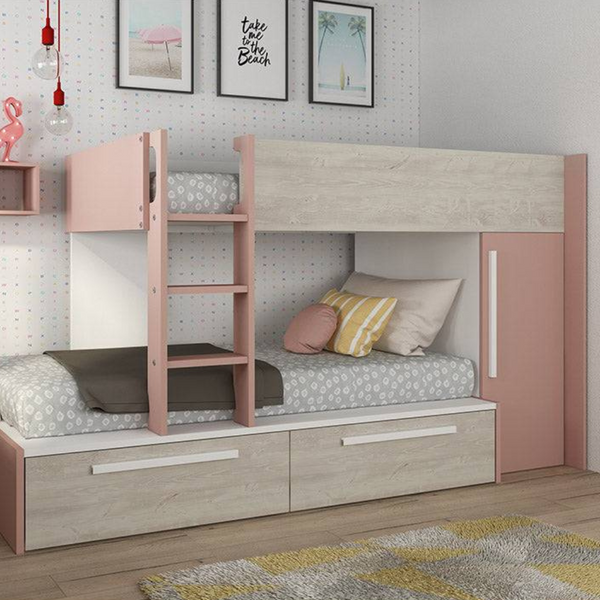 Trasman Jules Bunk Bed with Drawers Antique Pink - Jellybean 
