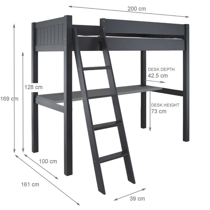 Little Folks Furniture - Fargo High Sleeper with Desk and Futon - Farleigh Grey - Jellybean 
