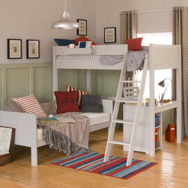 Little Folks Furniture - Fargo High Sleeper with Daybed and Corner Desk - Farleigh Grey - Jellybean 