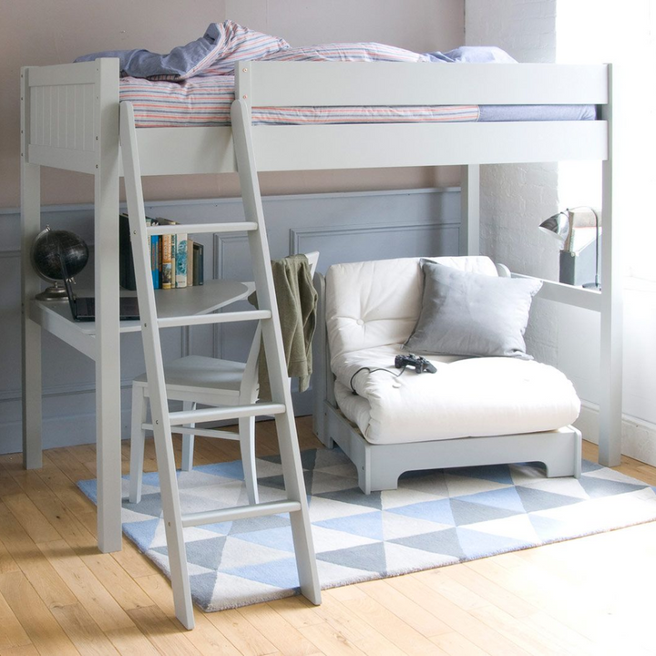 Little Folks Furniture - Fargo High Sleeper with Desk and Futon - Farleigh Grey - Jellybean 