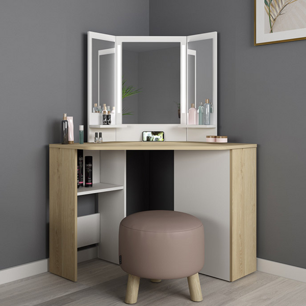 Trasman Vanity Chic Desk in White/ Oak - Jellybean 