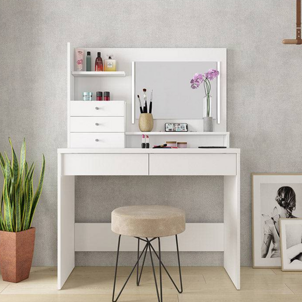 Trasman Vanity Desk in White - Jellybean 