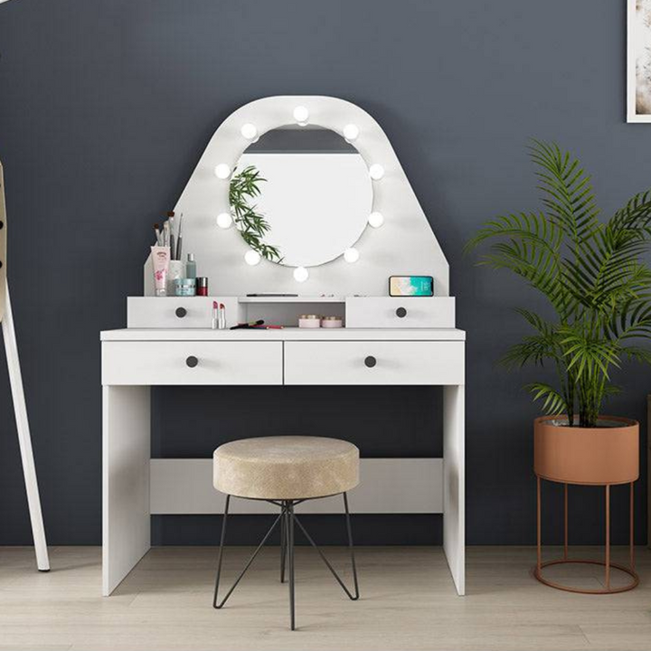 Trasman Vanity Star Desk in White - Jellybean 