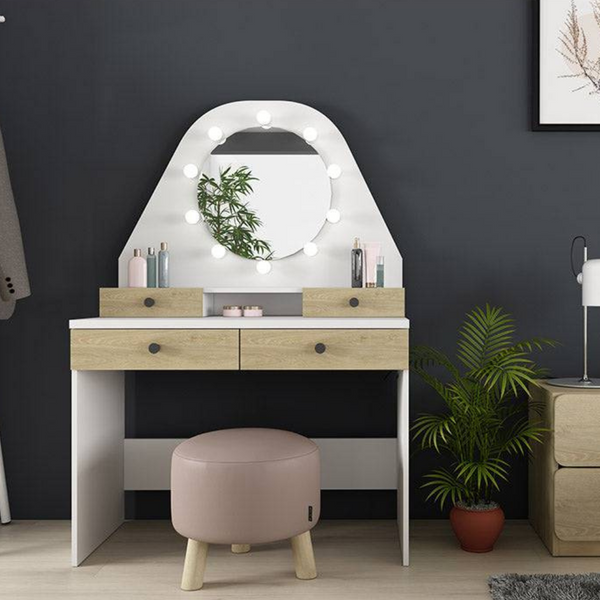 Trasman Vanity Star Desk in White/ Oak - Jellybean 