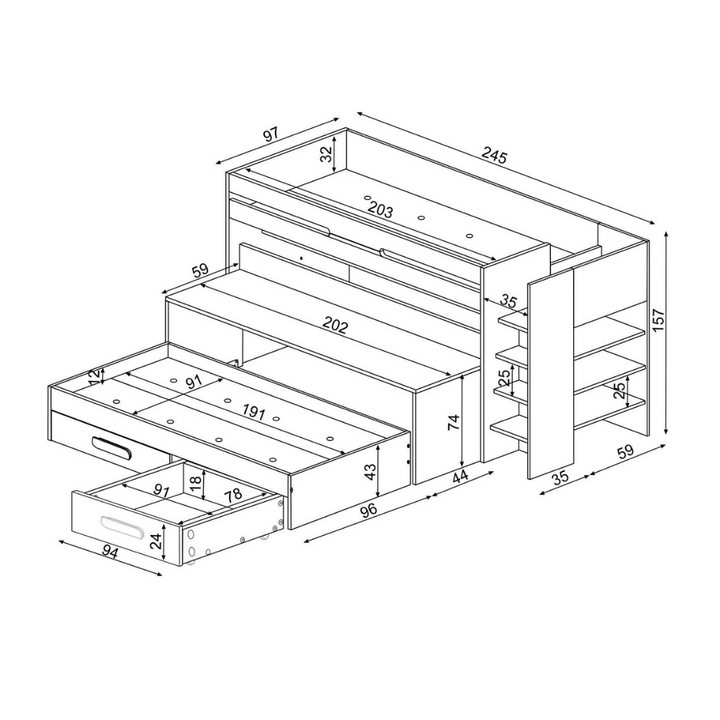 Trasman Spectra in Smokey Blue - Bunk Bed - Jellybean 