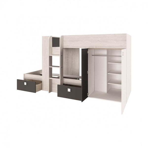 Antracite Pino Bunk Beds Antracite with Wardrobe and Storage by Trasman (5894304071833)