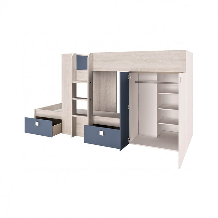 Smokey Blue Bunk Beds with Wardrobe and Storage by Trasman (5894304006297)