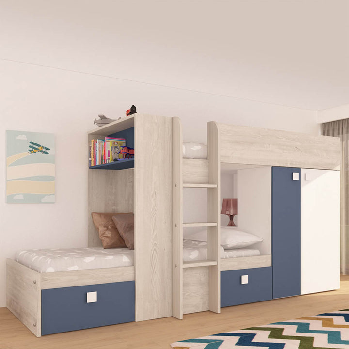Smokey Blue Bunk Beds with Wardrobe and Storage by Trasman (5894304006297)