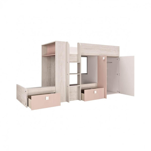 Antique Pink Pino Bunk Beds with Wardrobe and Storage by Trasman (5894304039065)
