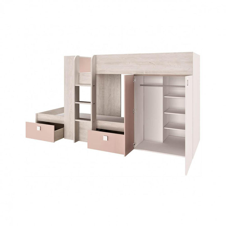 Antique Pink Pino Bunk Beds with Wardrobe and Storage by Trasman (5894304039065)