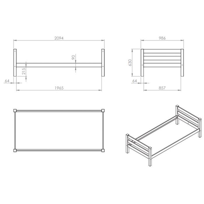 Vipack - Pino Single Bed - Colour Options Available - Jellybean 