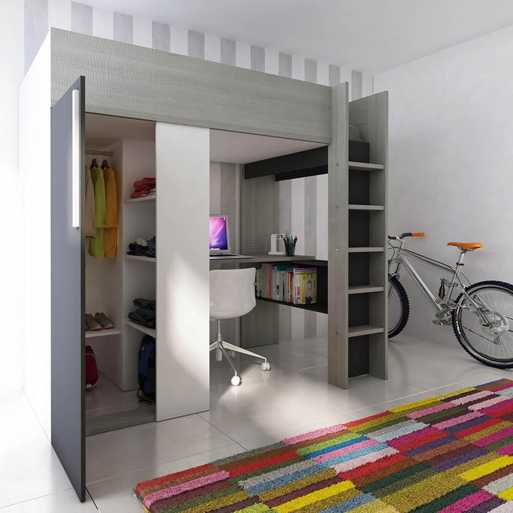 Trasman - Studio Highsleeper With Wardrobe And Desk - Charcoal (5945504661657)